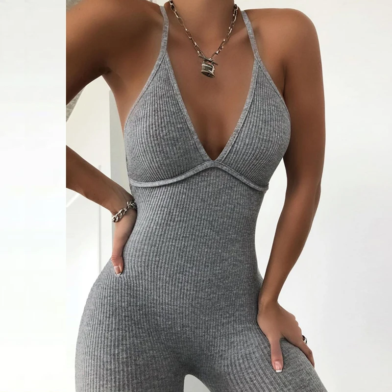 2020 Sexy backless Overalls Rompers Jumpsuits Sporty Skinny Stretchy Bodycon Bodysuit Jogging Set Workout Fitness Slim | Спорт и