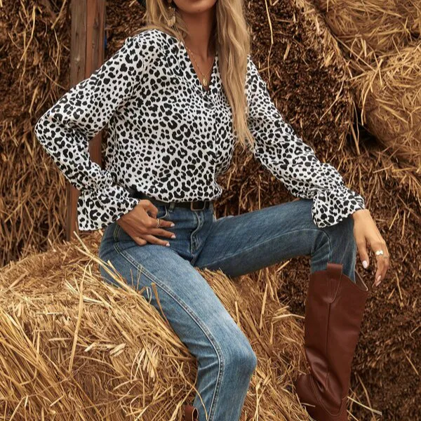 Женские рубашки с лацканами в леопардовой раскраске модные новые свободные