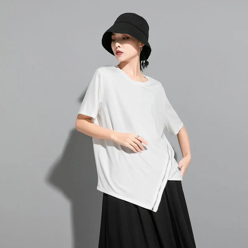 Женский Асимметричный пуловер XITAO однотонная свободная футболка на молнии