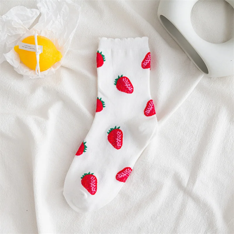 

Cartoon Cotton Socks Strawberry Women's Socks Funny Happy Korean Japanese Fashion Street Socks Cute Sweet Lace Ankle Socks Girls