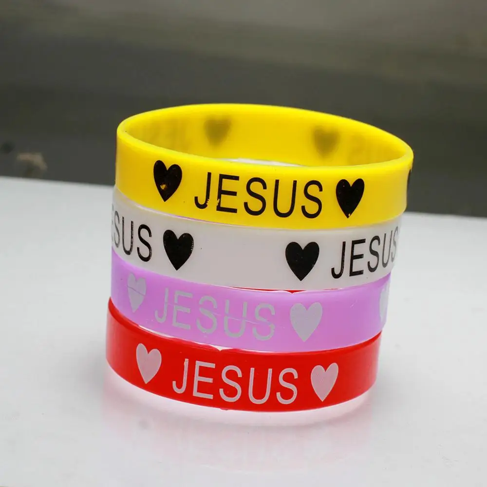 Силиконовый браслет для печати Love Heart Jesus 10 шт. разноцветные кремниевые браслеты