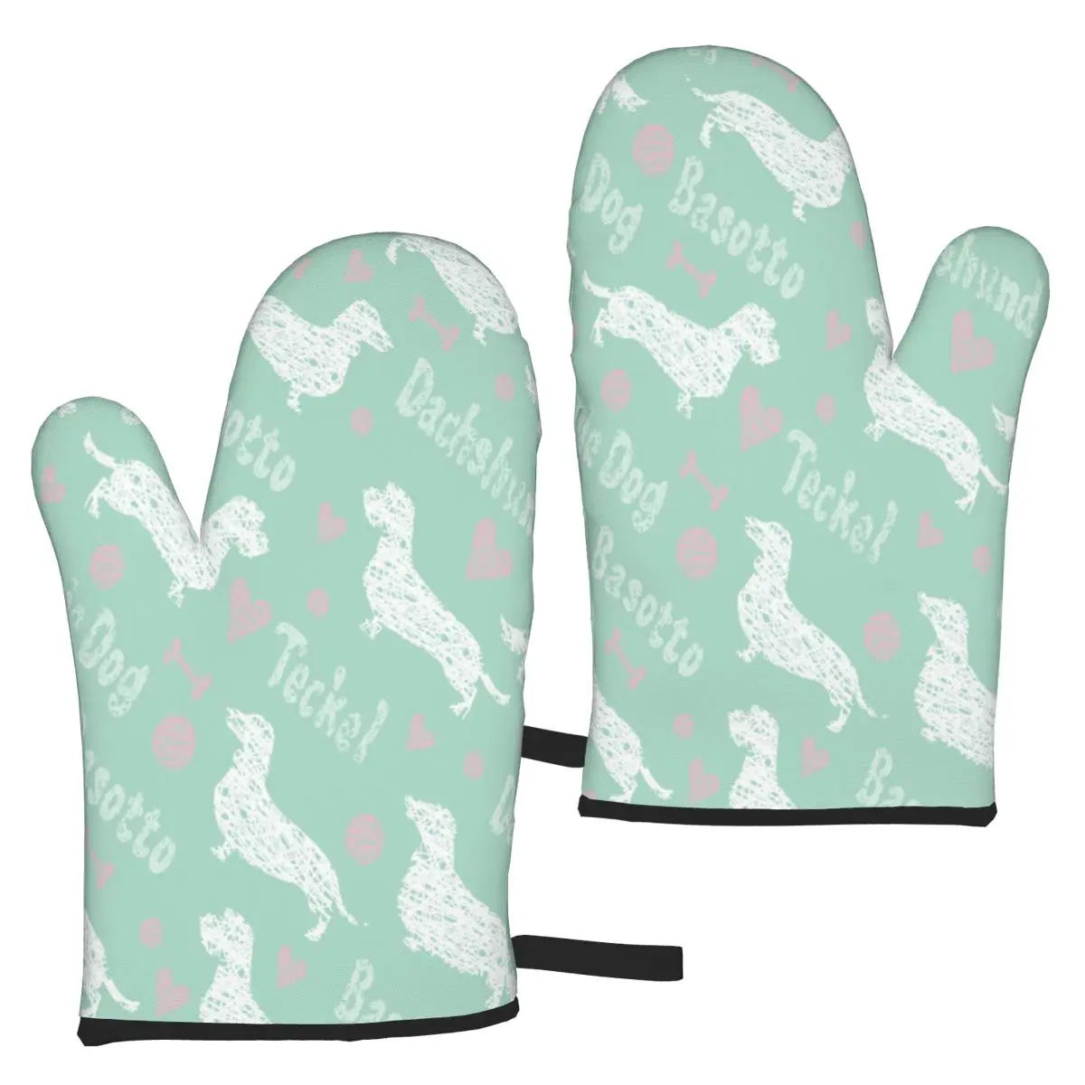 

2Pcs Hot Oven Mitts Dachshund Dog Pattern Baking Anti-Hot Gloves Oven Microwave Baking Kitchen Tools