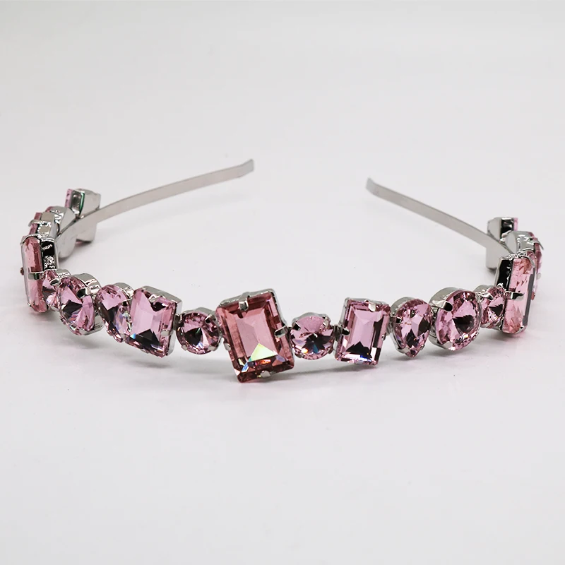 pink Модный дизайнерский Шарм металлический кристалл барокко Hairband простой тиара ажурный головной убор для женщин Свадебные аксессуары для волос ювелирные изделия Вечерние - Окраска металла: pink