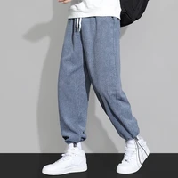 mens loose autumn and winter dark gray corduroy trousers waffle comfortable wind casual pants overalls