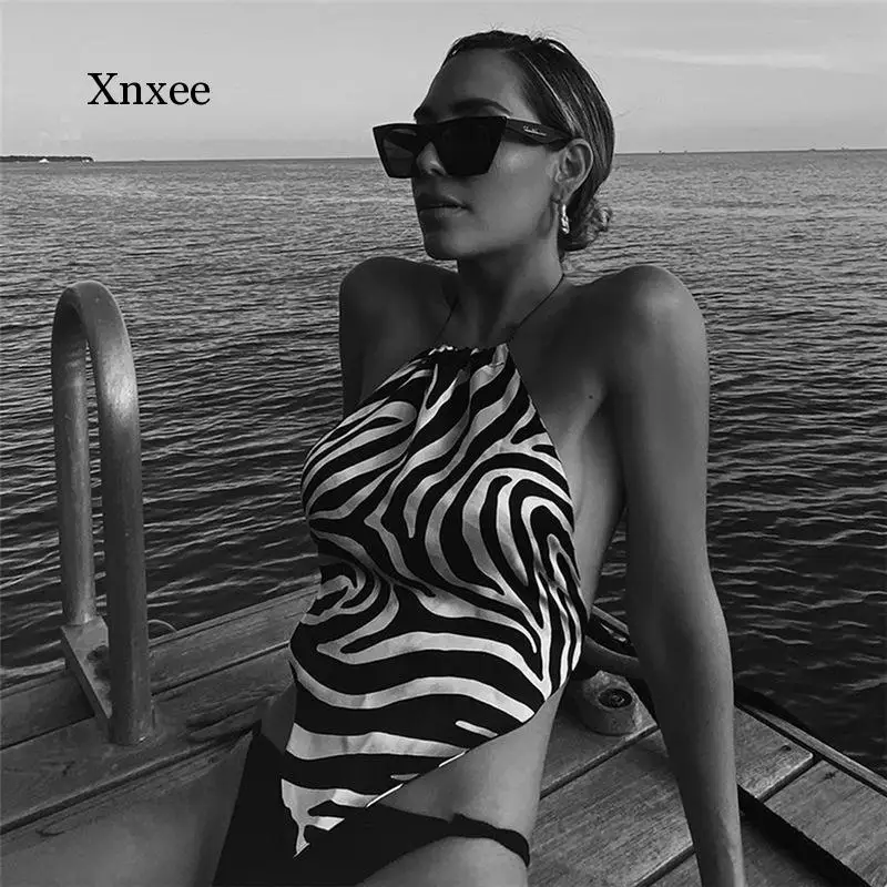 

Майка женская летняя в полоску, с открытой спиной и лямкой на шее