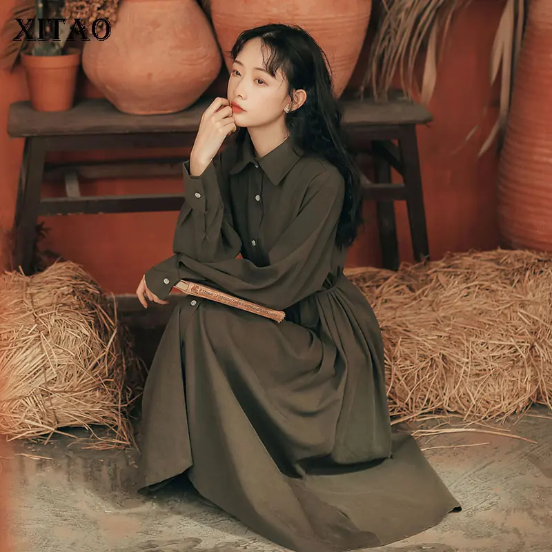 XITAO французский стиль длинный рукав женское платье однобортное литературное