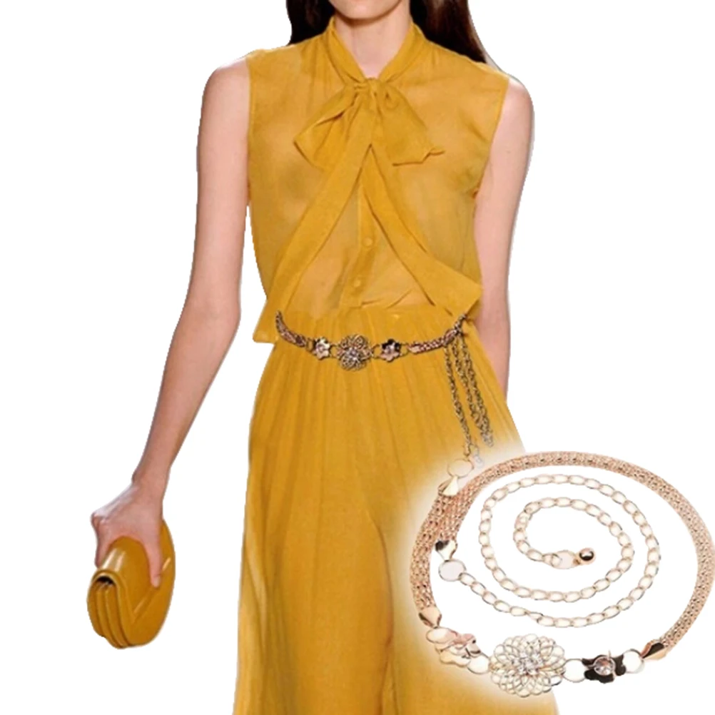 

1Pc Women Fashion Elegant Metal Waist Chain Belt Gold Buckle Body Chain Dress Belt Body Jewelry For Women Accesspries