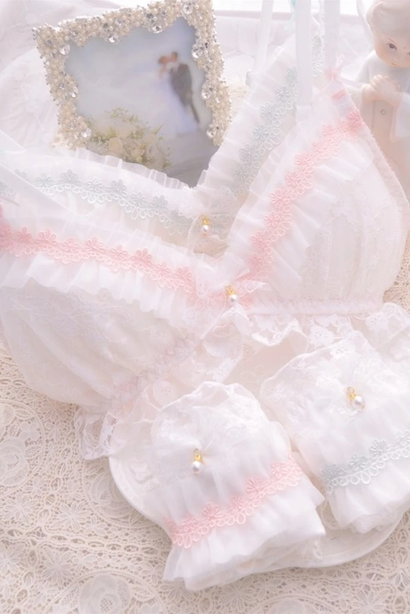 Японский новейший комплект с бюстгальтером белый тонкий нижнего белья кружевное