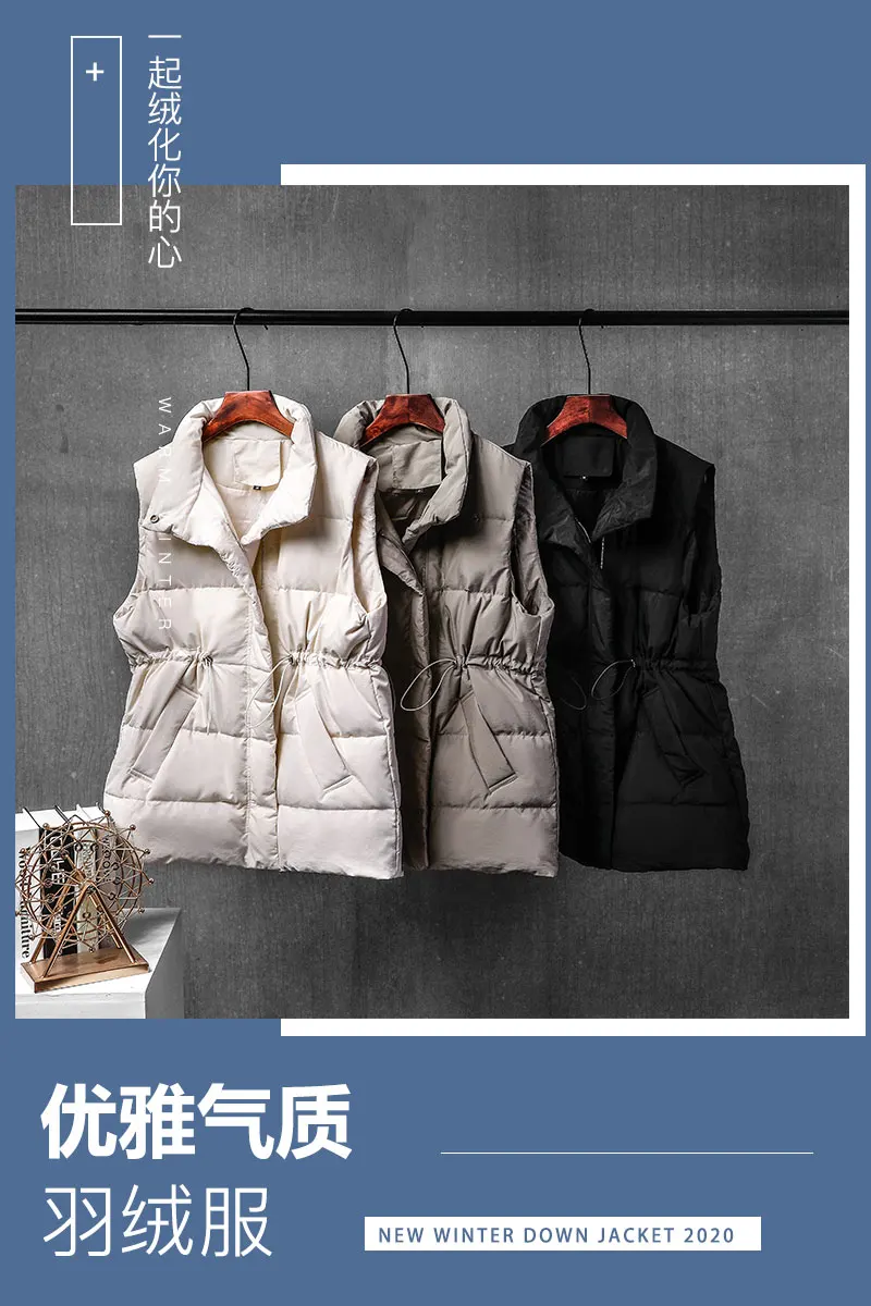 

Down Vest Women 2020 New Autumn Winter Sleeveless Goose Down Jacket Solid Color Single Breasted Slim Waist Female Down Coats