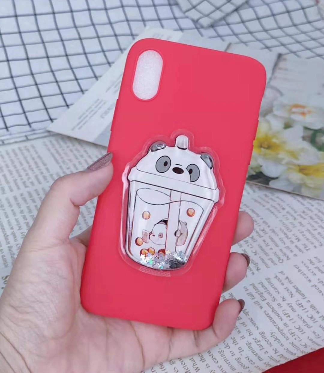 WhiteBear Red Милый чехол для чашки с напитками для huawei P Smart P30 Pro P20 P9 Lite mini P8 Lite P10 селфи милый мягкий чехол из ТПУ с медведем - Цвет: WhiteBear Red