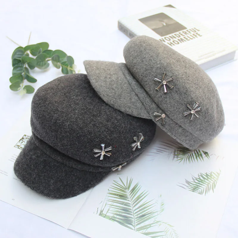 Хепберн бренд 2019 шерсть зимние шапки для женщин восьмиугольная кепка газетчика