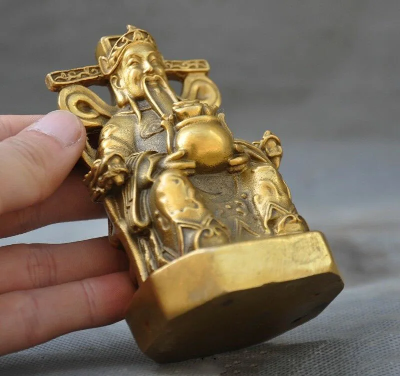 

wedding decoration Chinese Brass Wealth Yuanbao Money Mammon God Seat Dragon Chair Buddha Statue