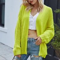 loose sweater cardigan fluorescent color fall knitted sweater cardigan jacket winter vintage women elegant fashion open stitch
