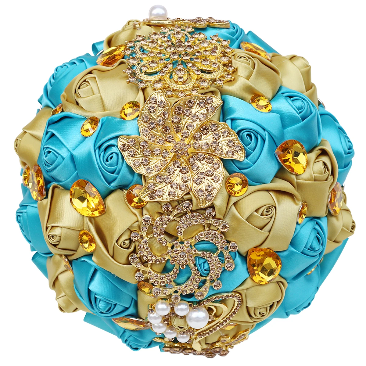 

WifeLai-A18CM Bride Bridesmaid Wedding Holding Bouquet Rhinestone Ribbon Rose Handmade Party Church Decoration W227G