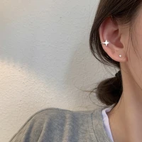 simple silver color small star ear clip earrings for women girls fashion ear cuff ear party jewelry gift