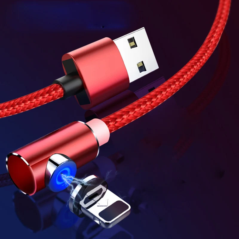 90 градусов Магнитный Usb зарядный кабель для Iphone Xs Max Xr X 8 7 6 Plus 6s 5 S быстрое зарядное