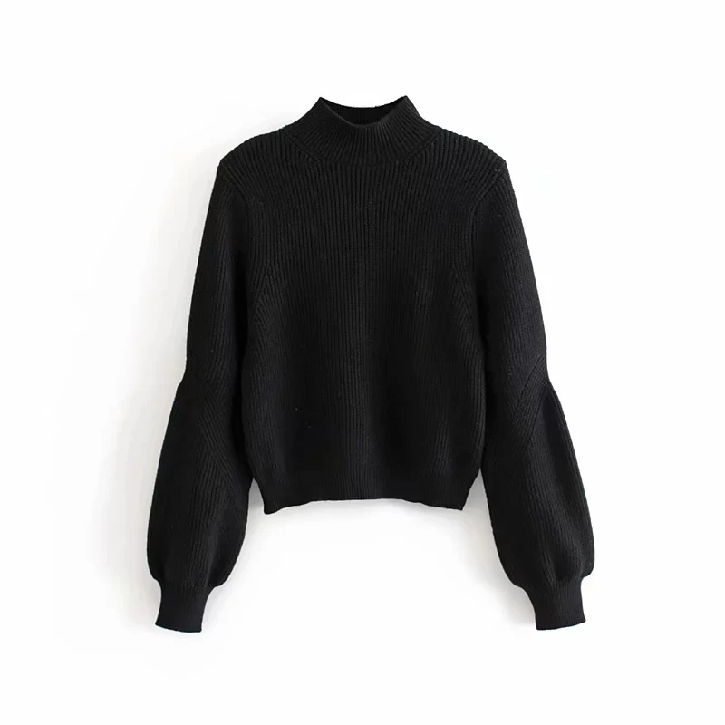 Черный Зимний женский свитер с высоким воротом с длинным рукавом, вязаный пуловер, женский элегантный пуловер, повседневный фиолетовый теплый джемпер, топы - Цвет: Черный