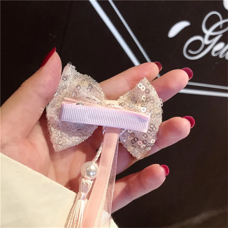 Children Ribbon Bow Hairpins Cute Glitter Princess Hair Clips Hair Accessories For Girls Barrette Party Headwear Birthday Gift
