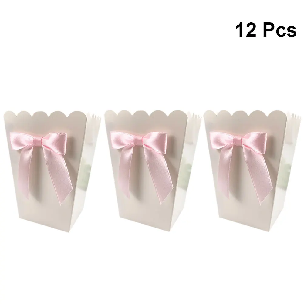

12pc Bow Popcorn Box Party Supplies Paper Popcorn Boxes Bags Candy Snack Treat Boxes Food Container Birthday Baby Shower Wedding