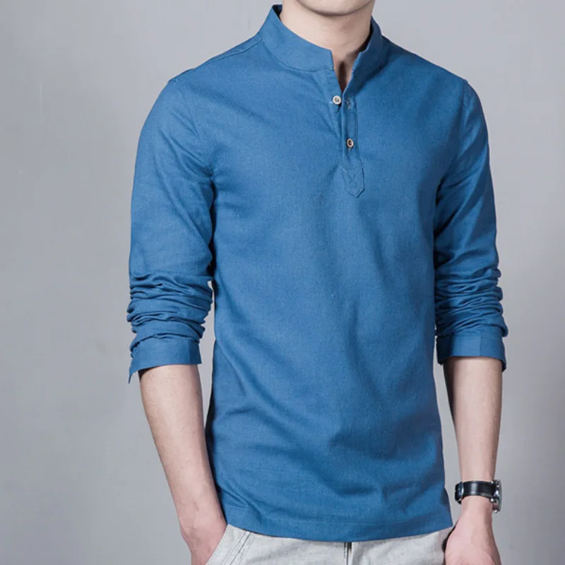 

Мужская брендовая однотонная модная деловая Повседневная рубашка с длинным рукавом льняные мужские рубашки в китайском стиле Backwood