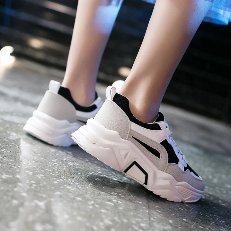 

Platform Chunky Sneakers Women Shoes Woman Lace Up Vulcanized Shoes Air Mesh Casual Shoes Female Loafers Mix Color Ladies Flats