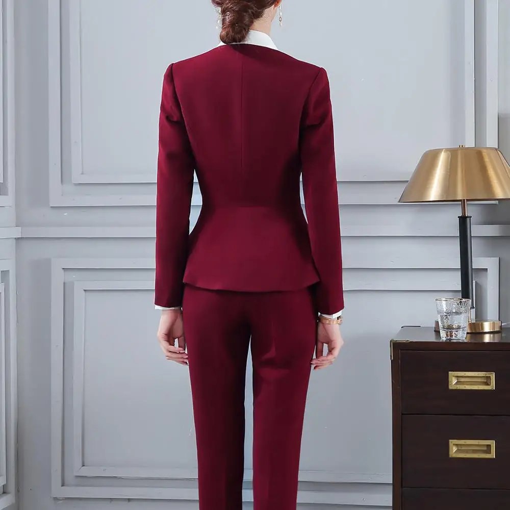 

2019 New arrival High quality Elegant womens pant suit slim ruffle blazer and pant 2 pieces sets suit 5XL