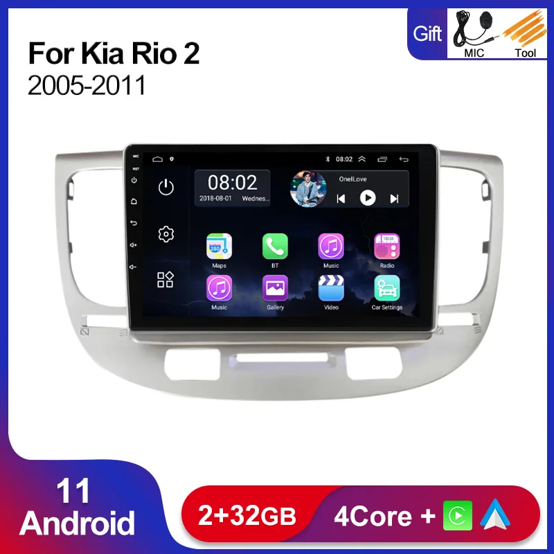 

2 Din Android 11 2 + 32 ГБ для Kia RIO 2 RIO2 2005 - 2011 Автомагнитола мультимедийный видеоплеер GPS-навигация с RDS Carplay WIFI