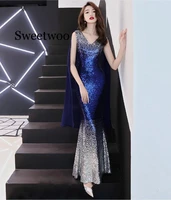 gradient sequined mermaid dress sexy v neck dress women fashion formal party gowns zipper back trumpet party dress