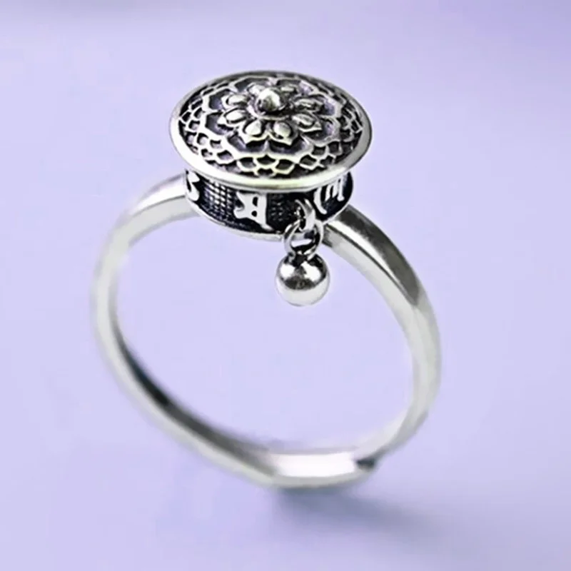 

Six-character mantra ring, creative national style, old turning cylinder, six-character mantra open rotating ring wholesale