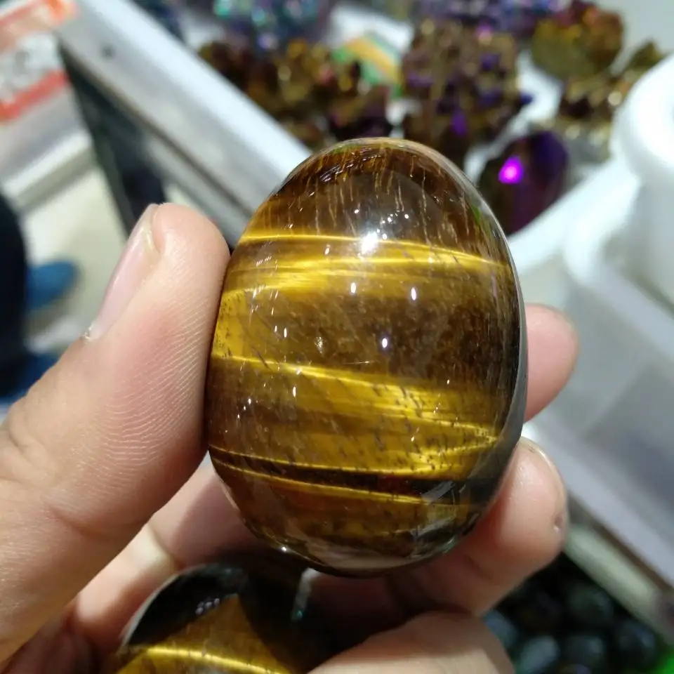 

1PCS Tiger's Eye Stone Gemstone Egg Sphere Sculpture Healing Figurine