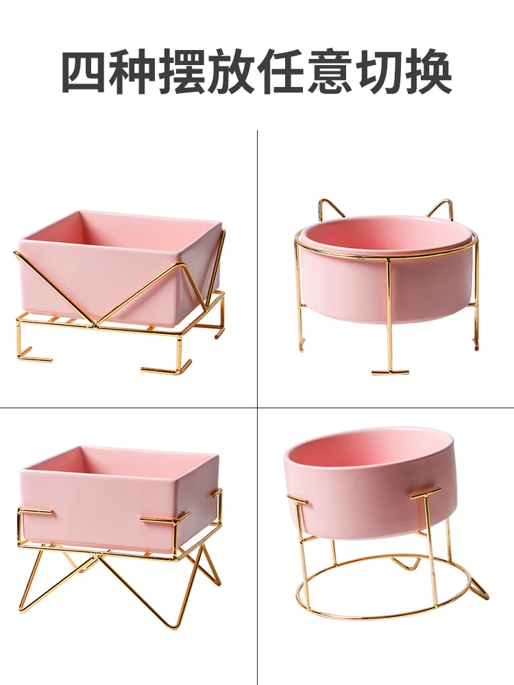 

Ceramic Cat Bowl Puppy Food Bowl With Iron Bracket Stand Water Food Dog Bowl Pet Supplies Drinking Feeding Feeder High Capacity