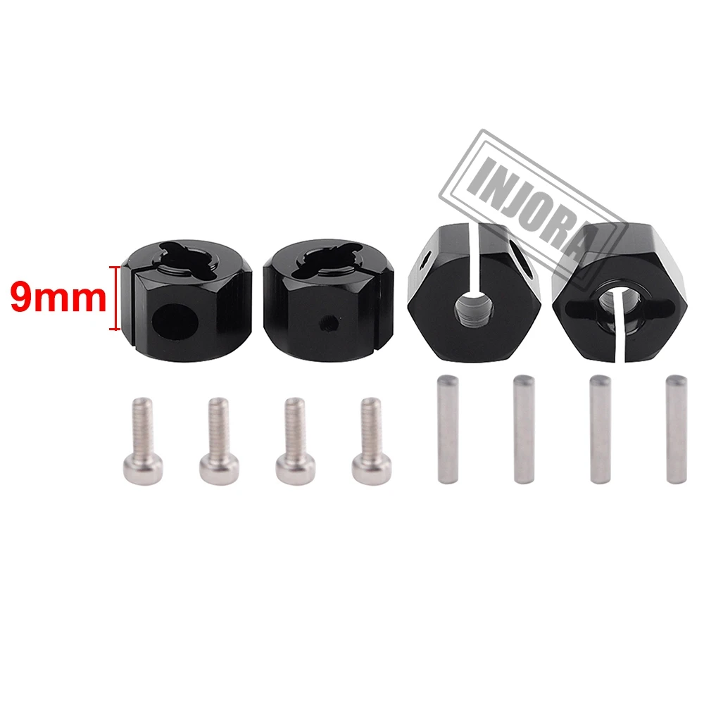 9MM Black Injora 4 шт. 12 мм шестигранник колеса ступица шестерни, толщина 7/8/9/10/11/12 мм для 1/10 RC комплект автомобильных принадлежностей для передней и задней оси SCX10 90046 Tamiya по супер скидке MST RC автомобильная часть - Цвет: 9MM Black