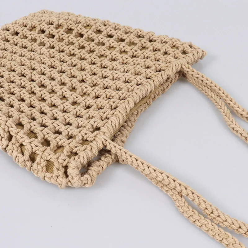 

Casual Large Capacity Tote Rope Woven Shoulder Bags Hollow Out Fishnet Bag Bohemian Summer Beach Big Female Purses 2021