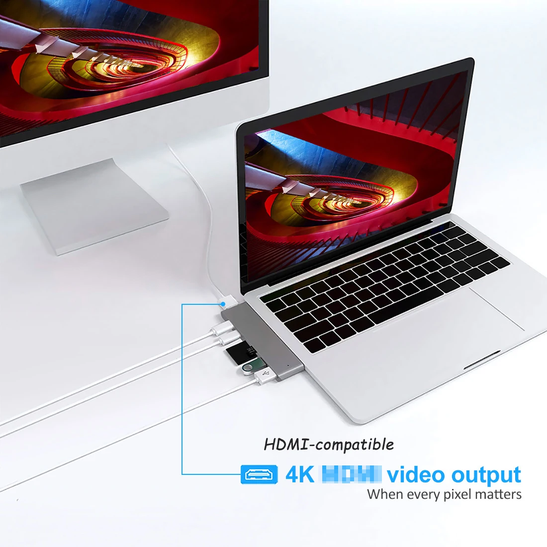 USB C Hub, USB-C Duo 7  2  MacBook Pro Air,   HDMI  4K60Hz HDR 100W PD 40Gbps USB 3, 1 Micro SD