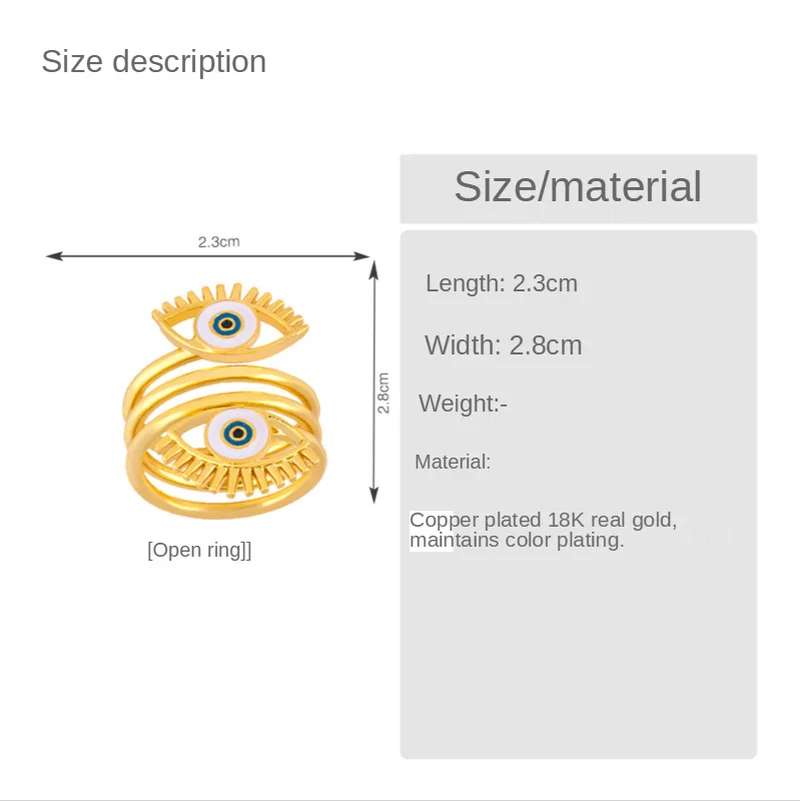 

Vintage Three Circle Evil Eye Charms Ring Female New Hip Hop Mouth Adjustable Bohemian Big Rings Fashion Accessories Wholesale