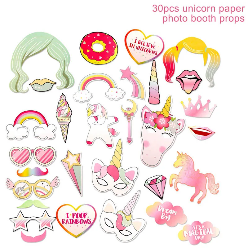 30pcs Unicorn Photo QIFU Mr Mrs только что замужняя фотокабина Свадебная декорация свадебный душ принадлежности для вечеринки-девичника Команда Невесты на свадьбу Декор - Цвет: 30pcs Unicorn Photo