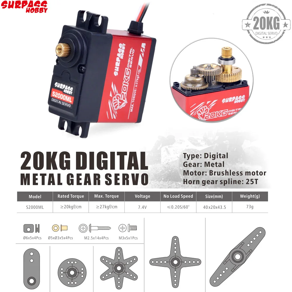 

Новый SURPASS Hobby S2000ML 20 кг Цифровая металлическая Шестерня сервопривод RC автомобильный сервопривод для высокоскоростной RC автомобиль Самолет ...