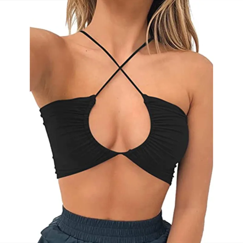 

Womens Sexy Criss Cross Lace up Sling Basic Bow Tie Crop Top Solid Color Corset Strap Tie Bralette Bustier Stripper Outfits