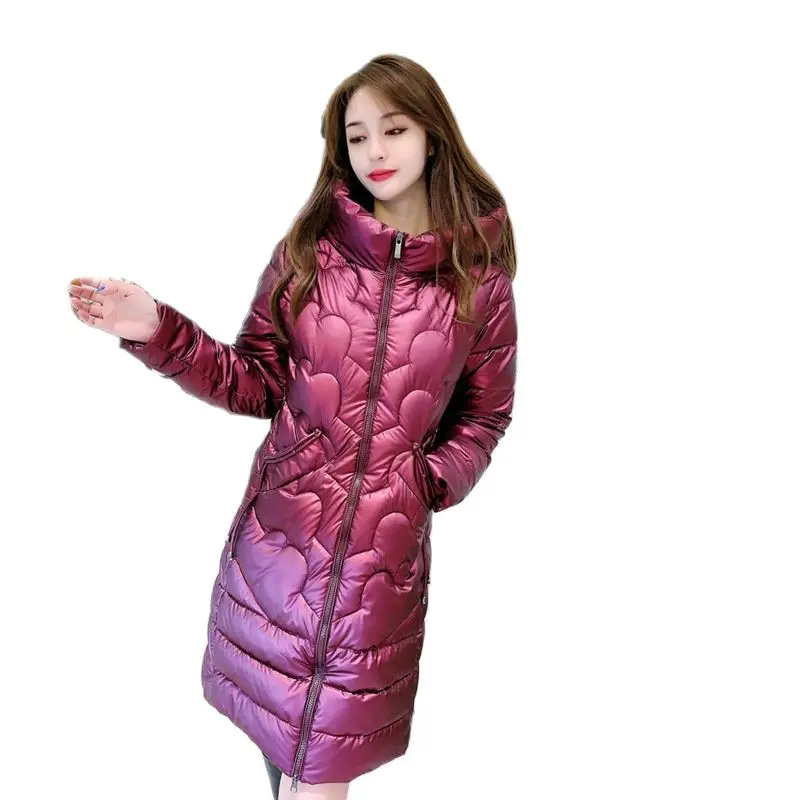 

Women Winter Hooded Windproof Waterproof Big Pocket Long Glossy Coat Puffer Jacket Cotton Padded Parkas Outwear Overcoat