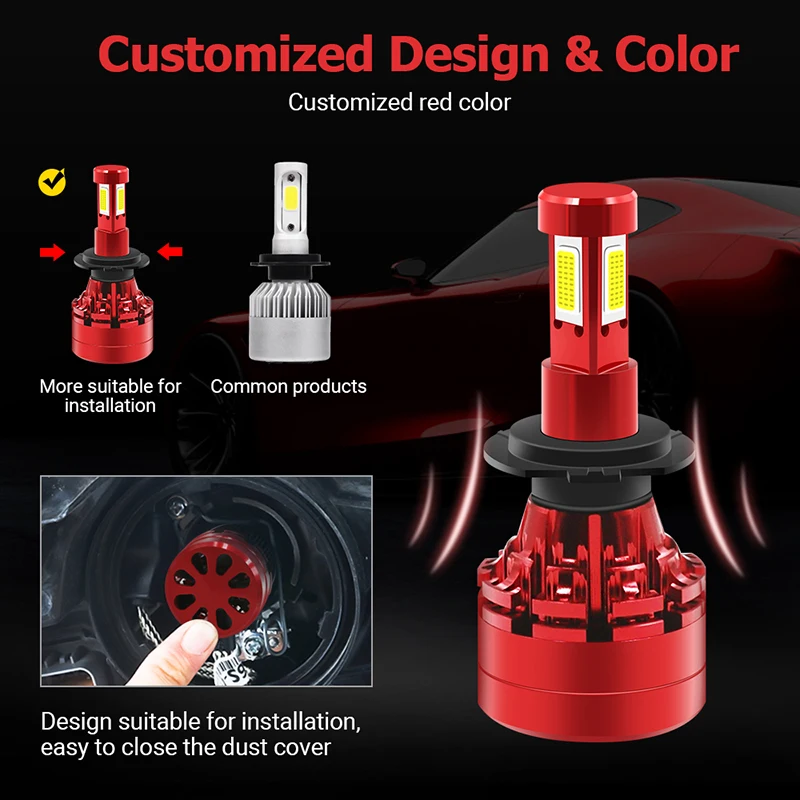 2PCS LED 360 H7 Headlight Bulb 16000LM 4 Side COB LED H4 H1 H11 H8 HB3 HB4 Auto Fog Lights 12v 24v Car Lights for Hyundai/Skoda