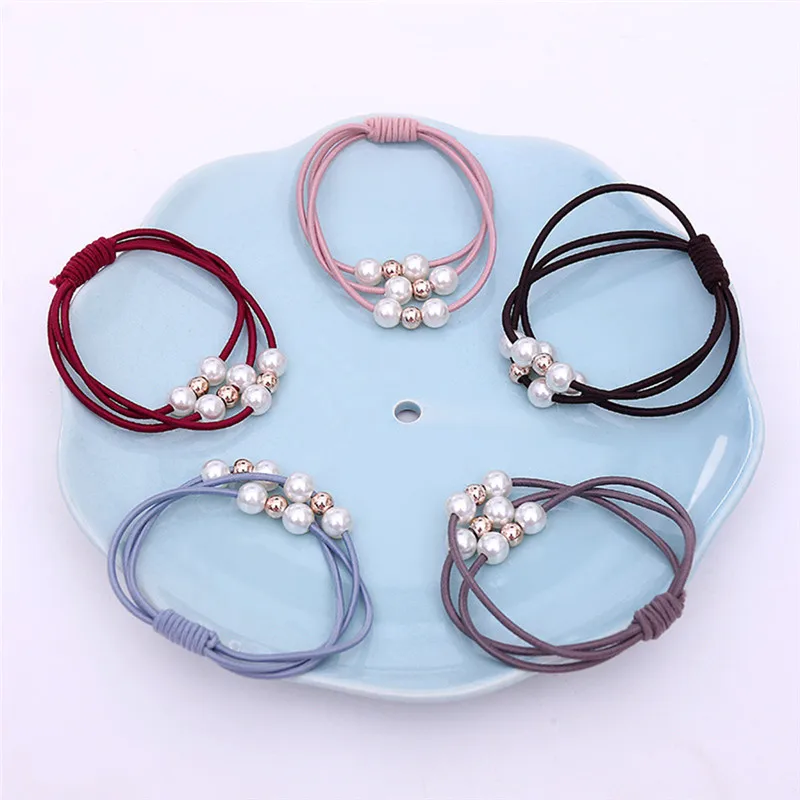 2019 модная многослойная жемчужная резинка для волос однотонная эластичная