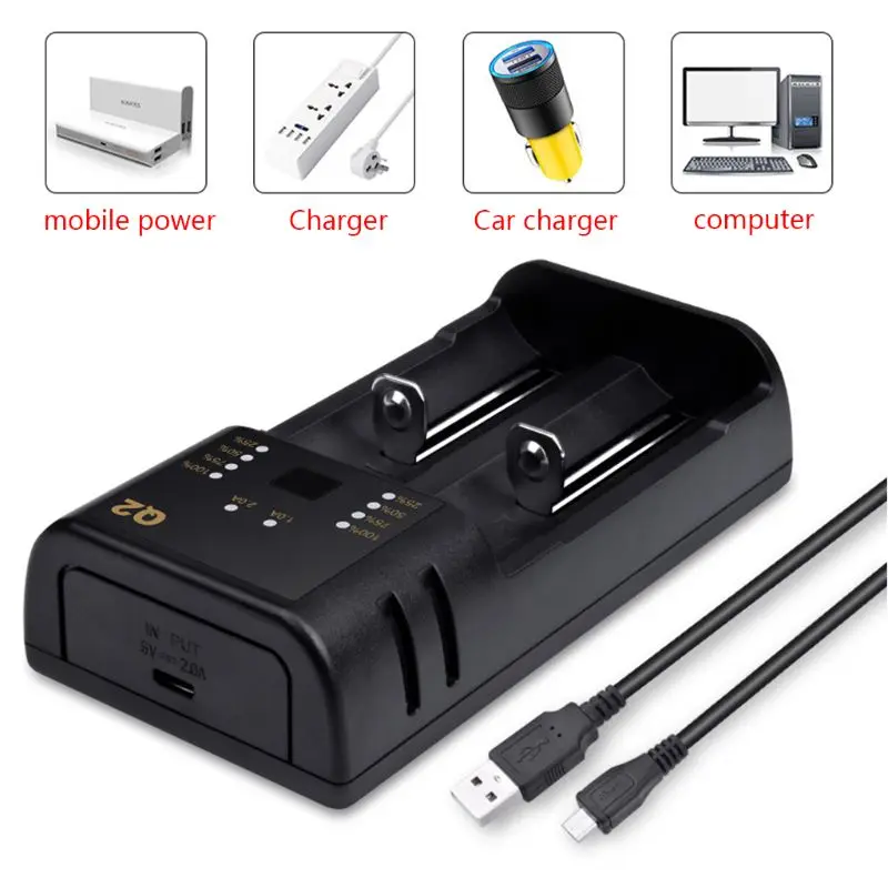 2 Слоты USB быстрое зарядное устройство адаптер для 18650 20700 21700 26650 18350 10500 зарядное устройство для никель-кадмиевых или никель-металл-AAA литиевая батарея li-ion никель-металл-гидридных и никель-кадмиевых типов аккумуляторов мА/ч. аккумулятор