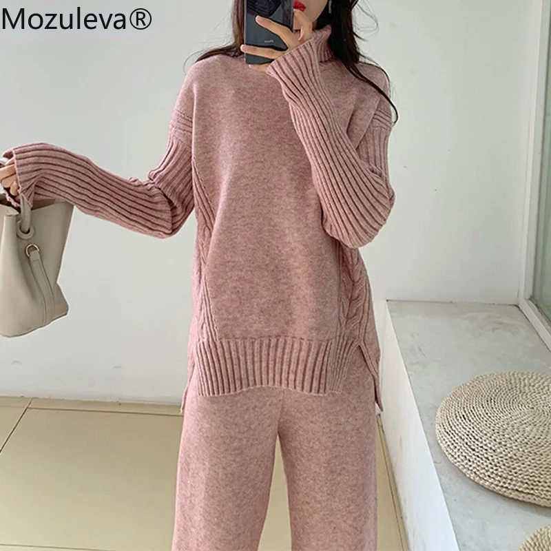 Осенне-зимний утепленный Женский комплект из 2 предметов водолазка и широкие