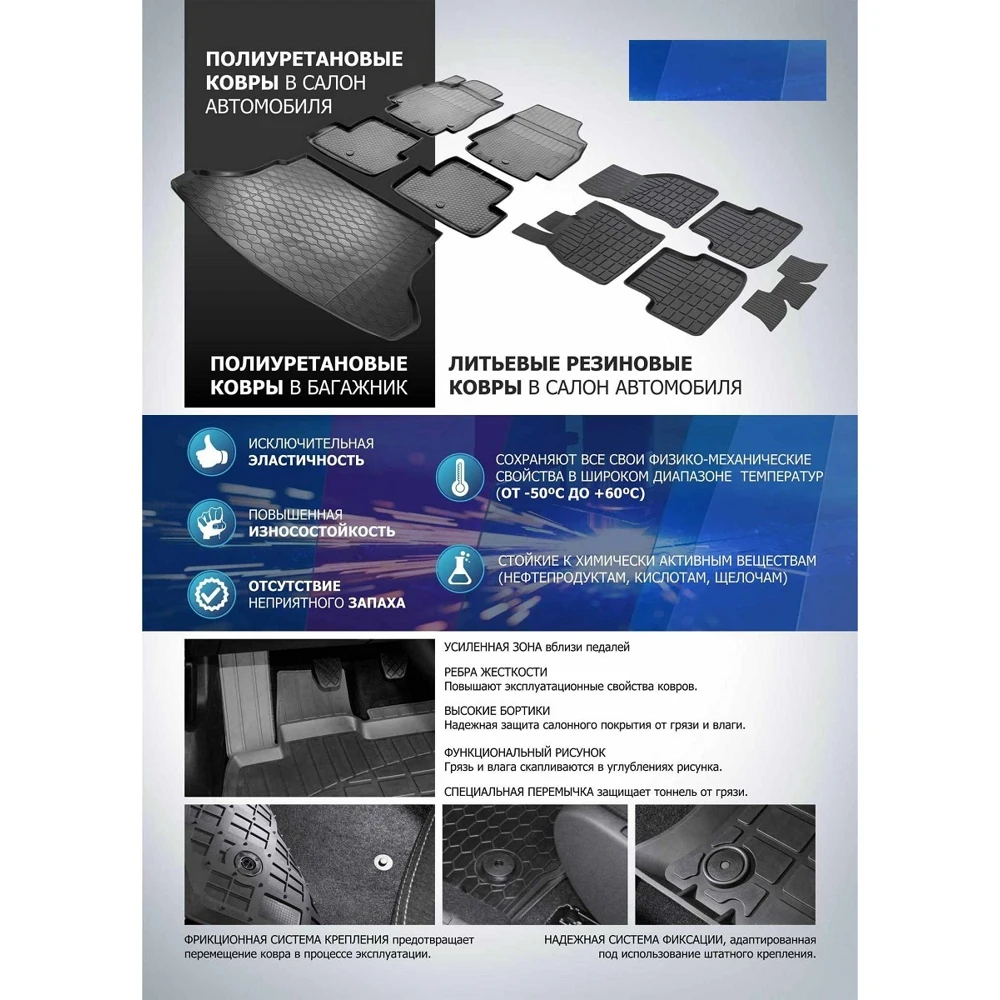 Коврик багажника Rival для Mazda 3 ВМ седан 2013-2018 полиуретан 13801005 |