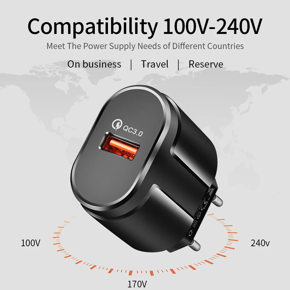 

18W QC 3.0 Phone Charger 3A Fast Charging USB Charger for IPhone 12 7 EU Plug Travel Wall Charger for Huawei Samsung Xiaomi