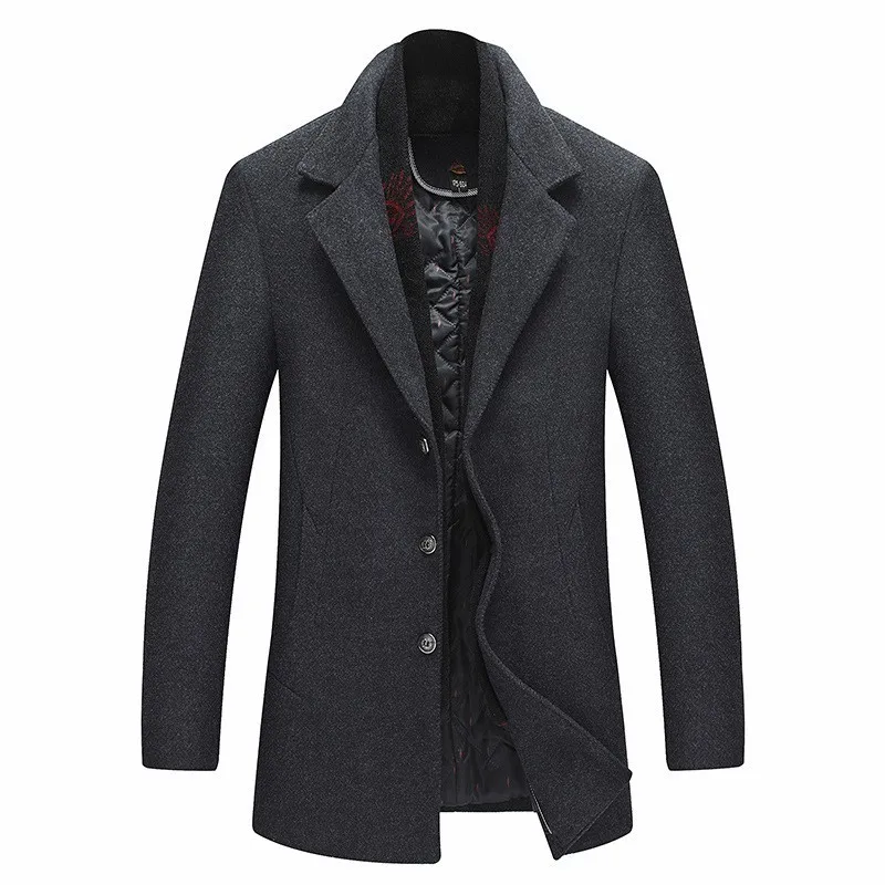 

Hot Sale Detachable Scarf Lapel Mens Casual Woolen Coats Fashion Solid Single Breasted Male Medium Length Overcoats Plus Size
