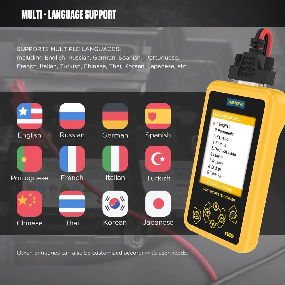 Тестер автомобильных аккумуляторов AUTOOL BT460 12 В 24 прибор для тестирования