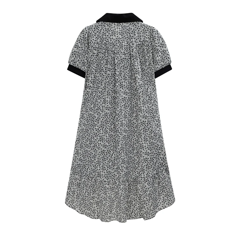 Chic French Vintage Dress For Women Suit Collar Short Sleeve Double-Breasted Irregular Floral Cake Female Summer 2021 New | Женская