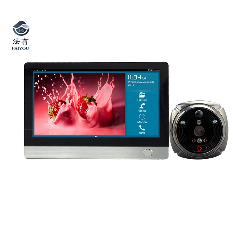 ROLLUP Ihome4 WirelessWIFI Door Viewer Doorbell IR PIR Night Vision HD Camera Remotely Surveillance 7Inch Display With Door Bell