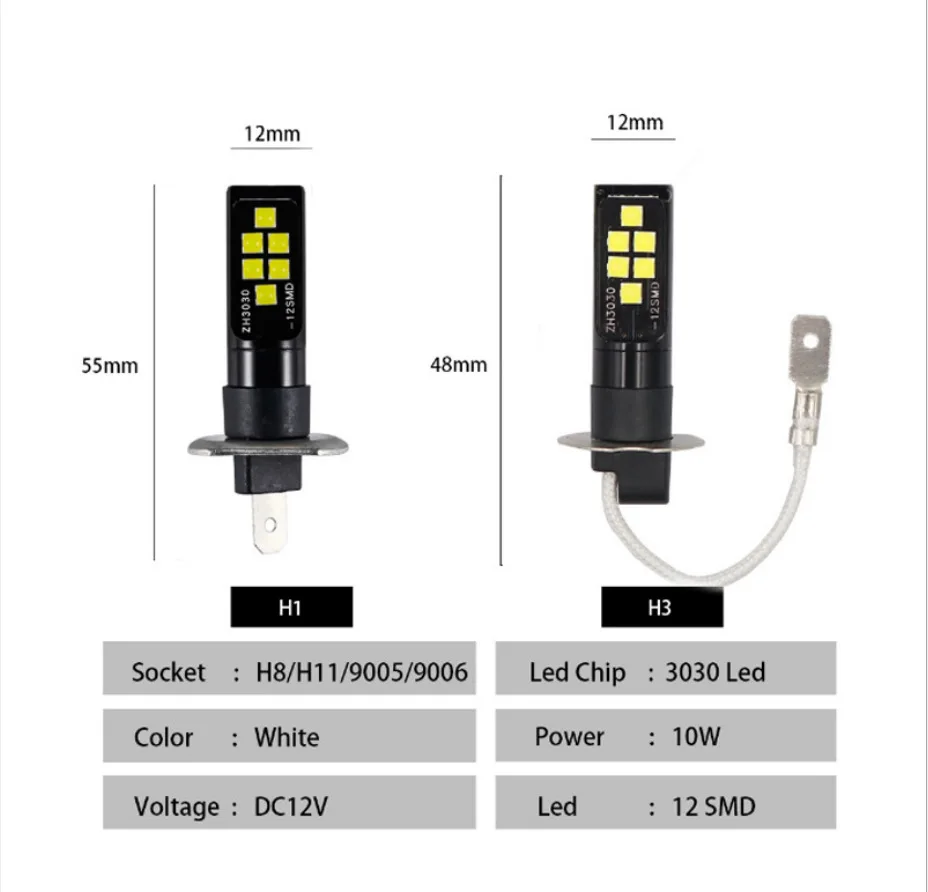 Противотуманные фары H3 H1 12smd 3030 противотуманные светодиодные фары|Передние
